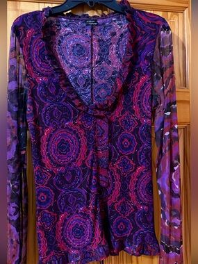 Paisley Ruffle Tie-Front Blouse — Purple & Fuchsia